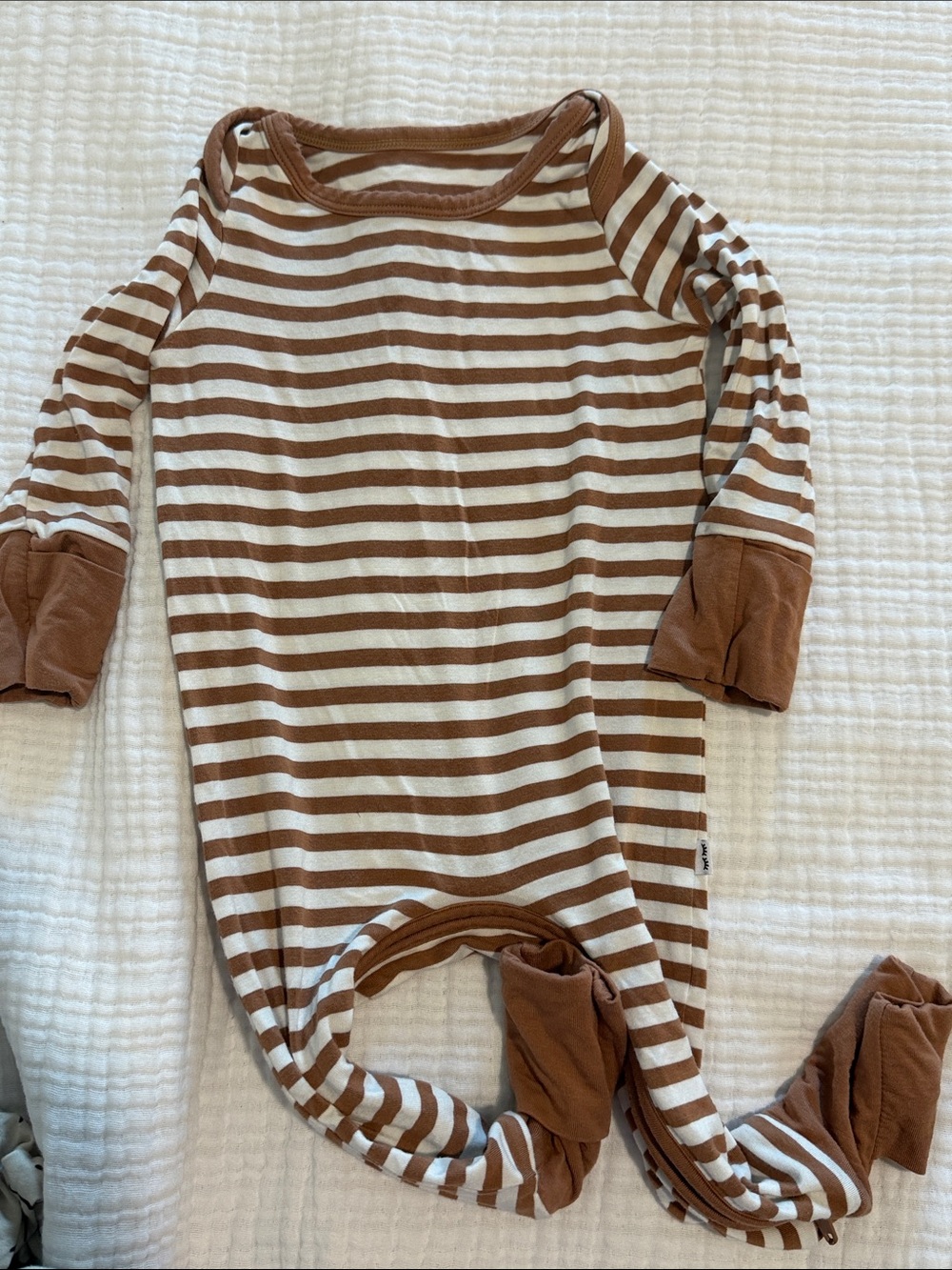 Little Sleepies chestnut brown stripe crescent zippy